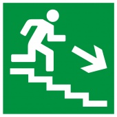 Знак E13 Направление к эвакуационному выходу по лестнице вниз (правосторонний)
