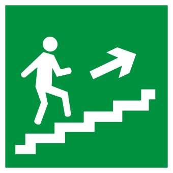 Знак E15 Направление к эвакуационному выходу по лестнице вверх (правосторонний)