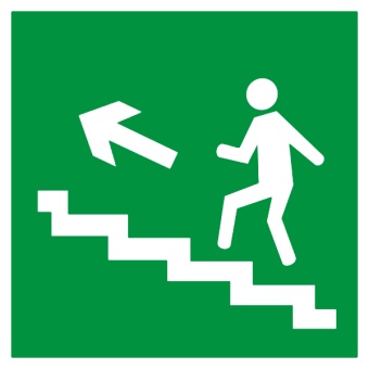 Знак E16 Направление к эвакуационному выходу по лестнице вверх (левосторонний)