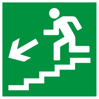 Знак E14 Направление к эвакуационному выходу по лестнице вниз (левосторонний)